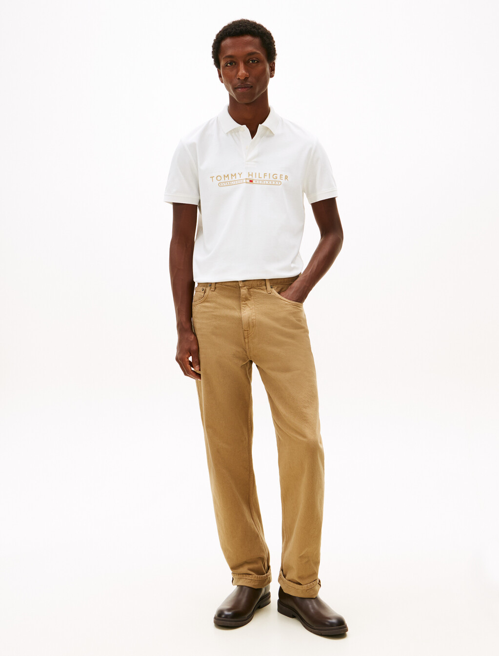 Icon Luxe Logo Embroidery Polo, Ecru, hi-res