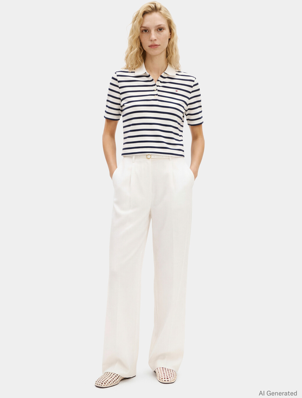 1985 Collection Flag Embroidery Regular Polo, Breton Ecru/Dark Night Navy Stp, hi-res