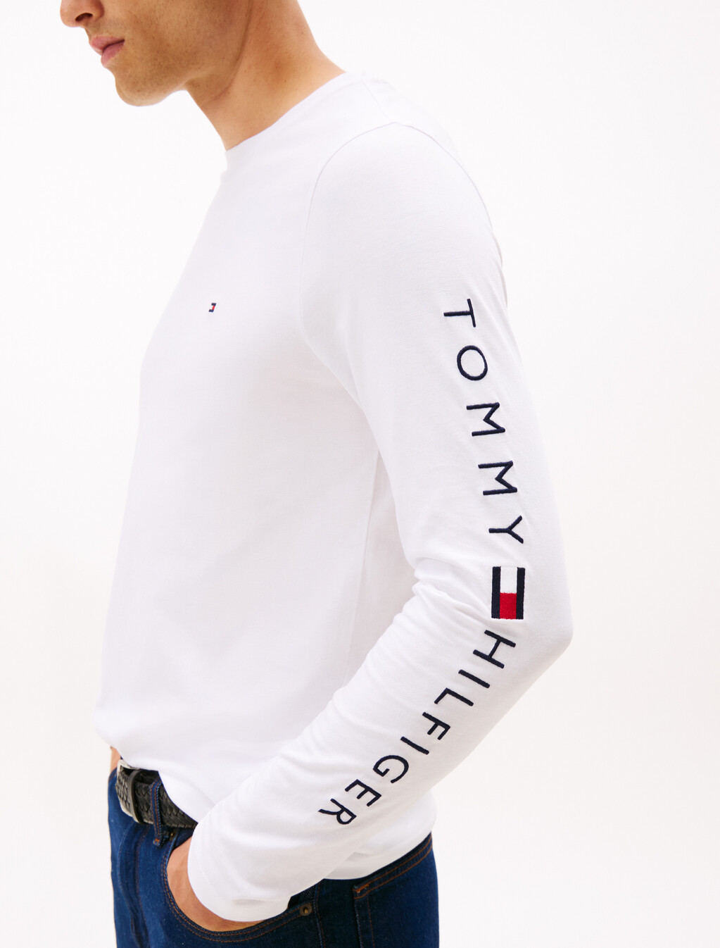 Tommy Logo Long Sleeve T-Shirt, White, hi-res