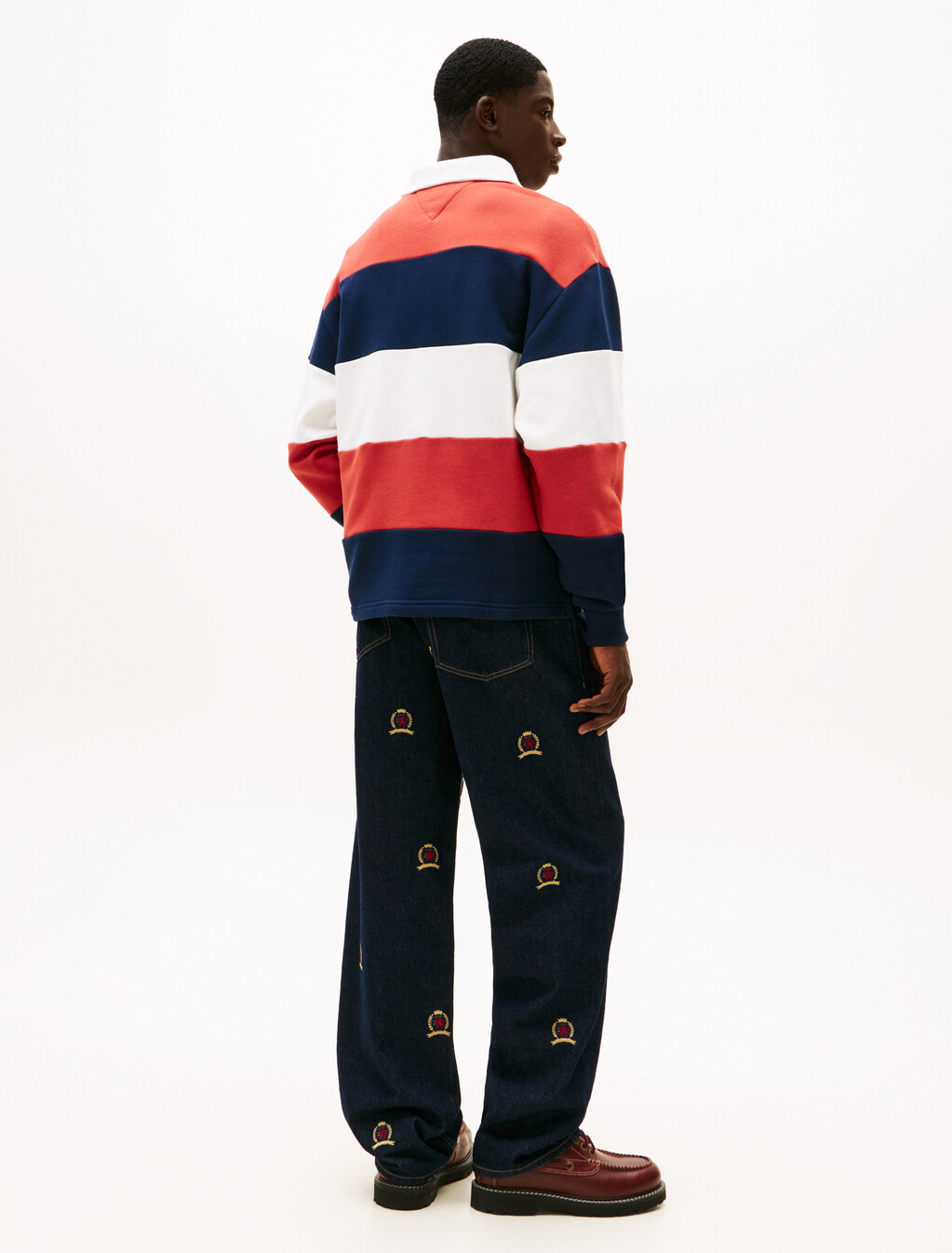 Tommy Badge Stripe Relaxed Rugby Shirt, D N Navy / Terracotta Red / Ecru, hi-res