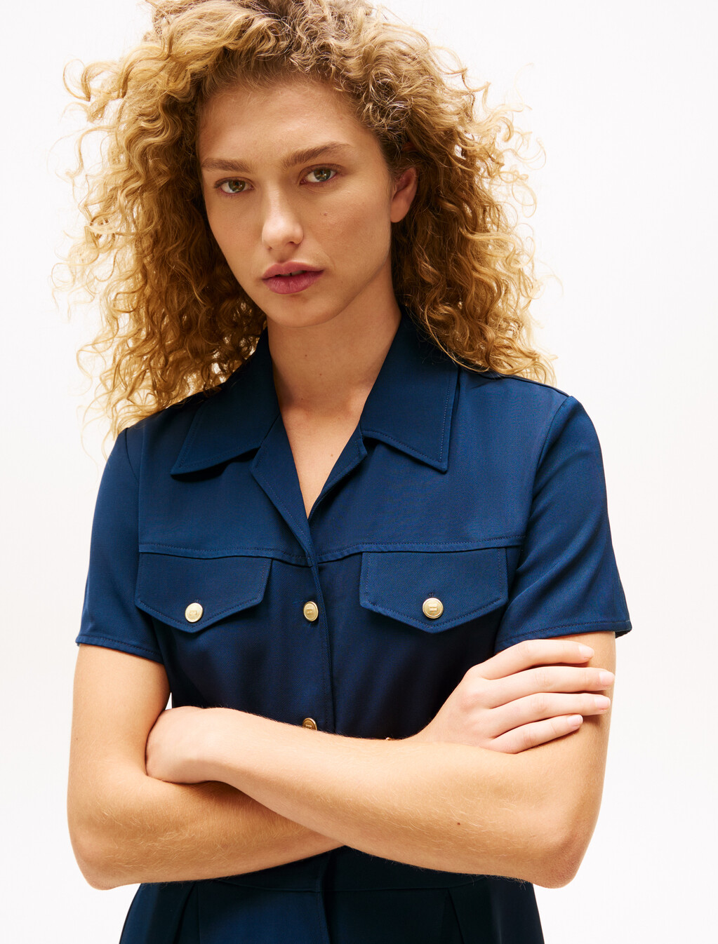 Viscose Twill Fit & Flare Mini Dress, Dark Night Navy, hi-res