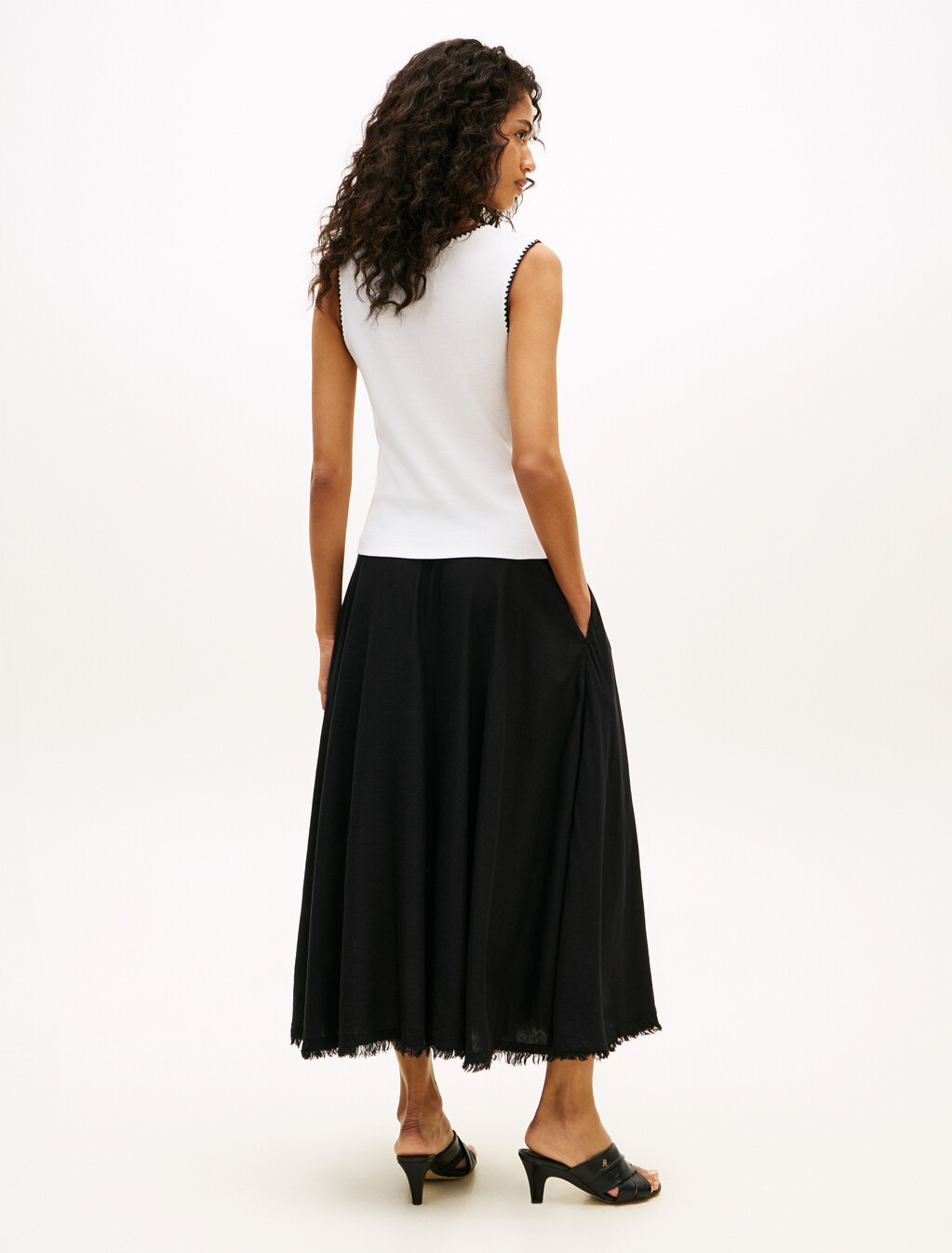 Contrast Stitch Ribbed Slim Tank Top, Ecru, hi-res