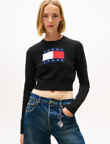 Tommy Flag Sequin Slim Jumper, Black, hi-res