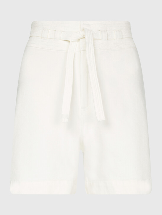 DENIM BELTED FLARED SHORTS