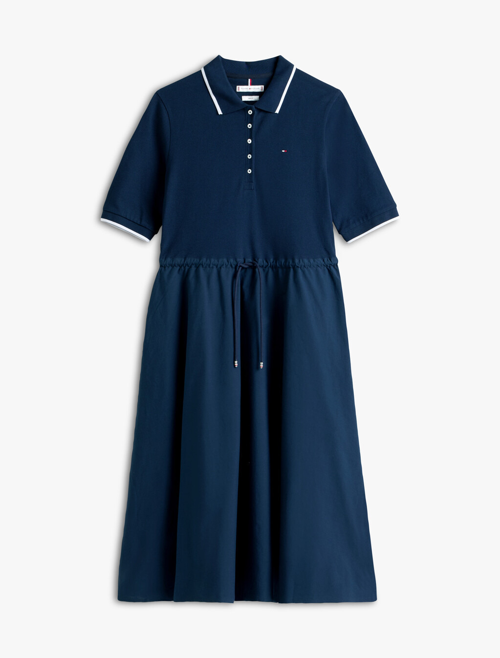 Mixed Media Midi Polo Dress, Dark Night Navy, hi-res