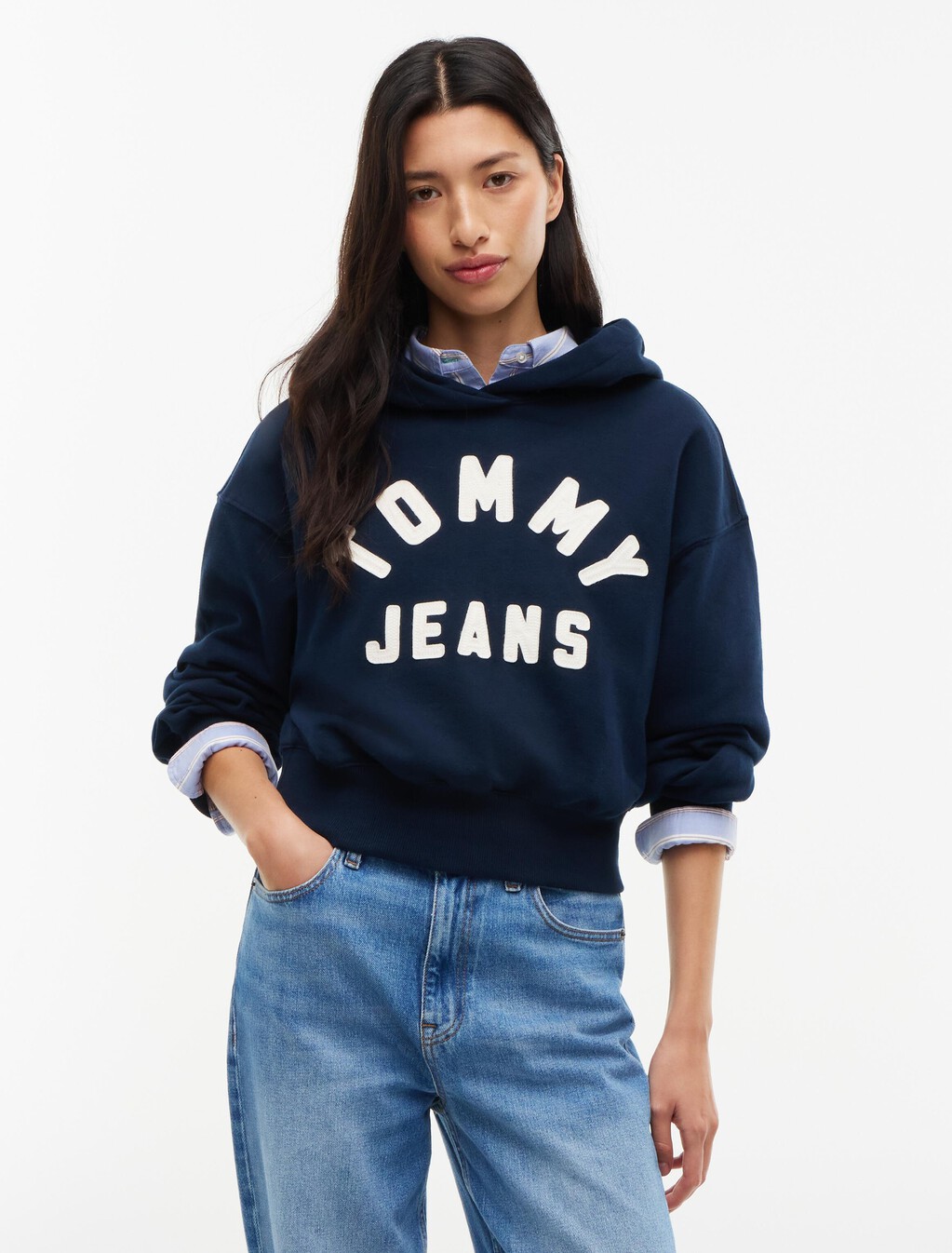 Varsity Logo Oversized Fleece Hoody, Dark Blue, hi-res