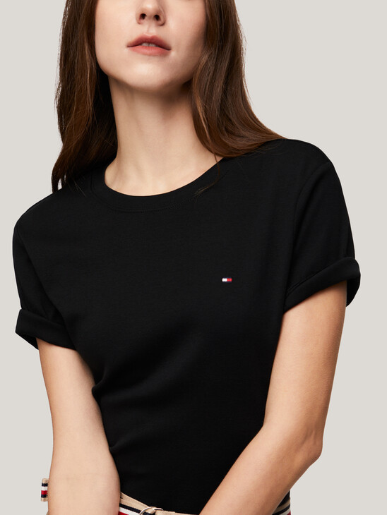 Flag Embroidery Ribbed Slim T-Shirt