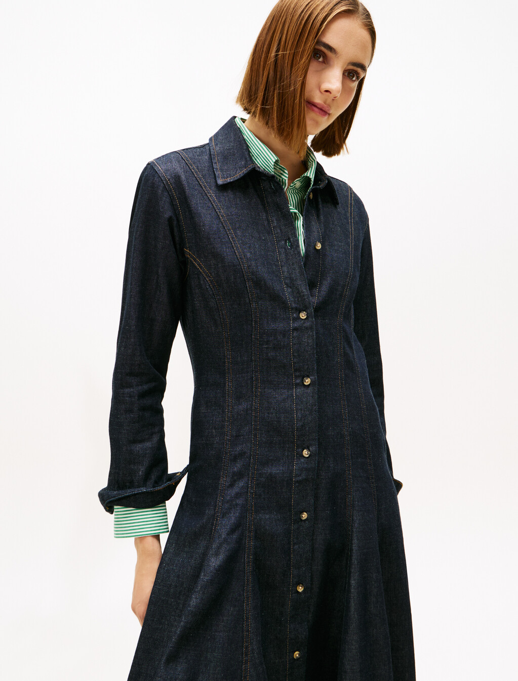 Denim Long Sleeve Long Dress, Pure, hi-res