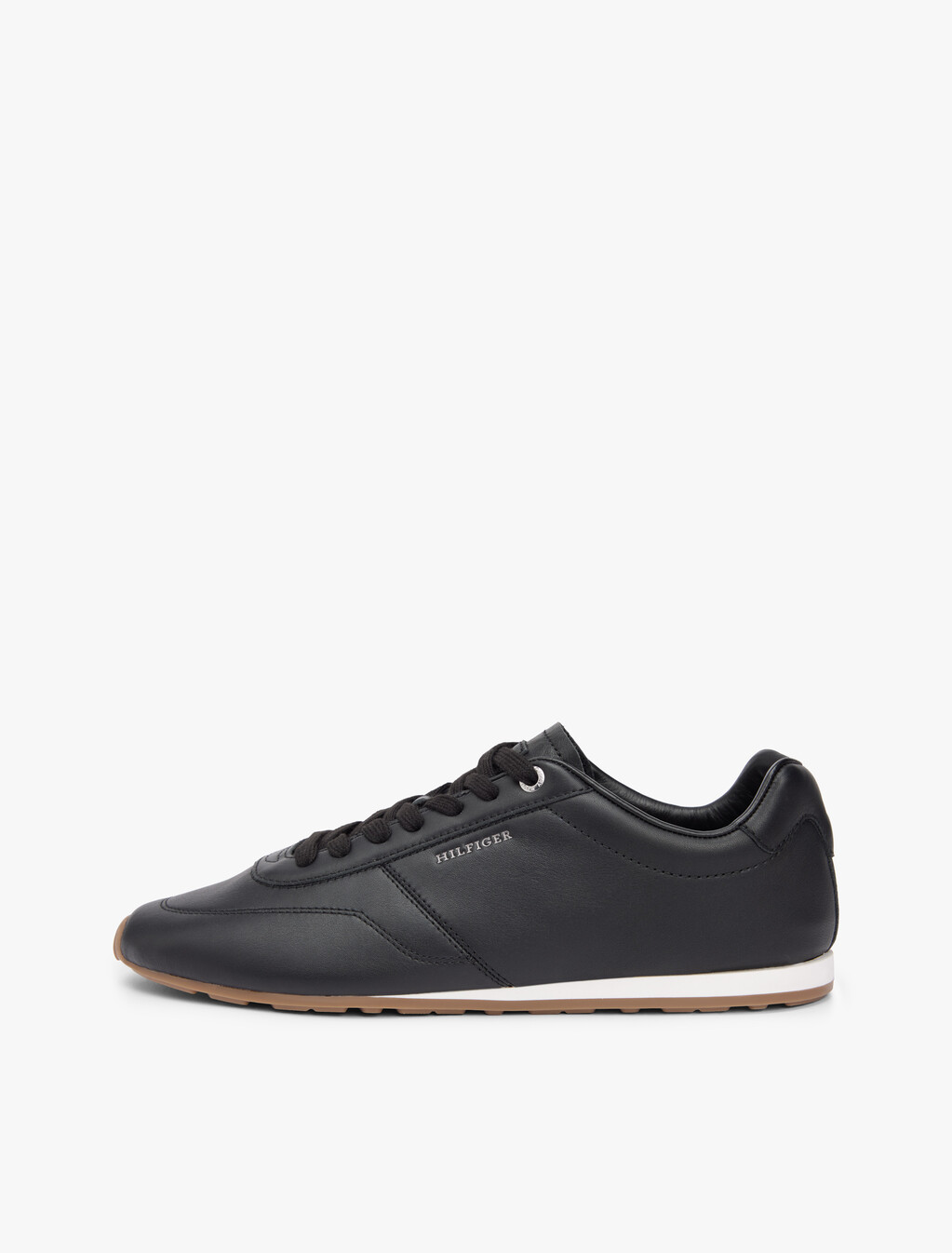 Low Profile Logo Leather Trainers, Black, hi-res