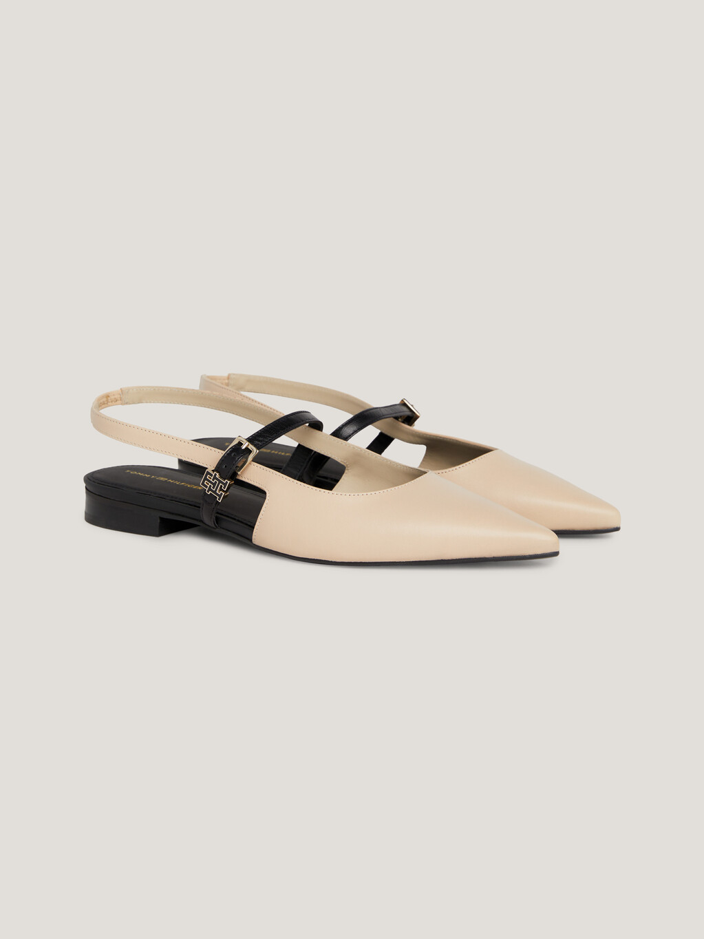 Leather Bi-Colour Slingback Pointed Toe Ballerinas, White Clay, hi-res
