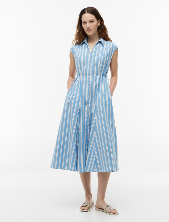 Tie Detail Cap Sleeve Midi Shirt Dress
