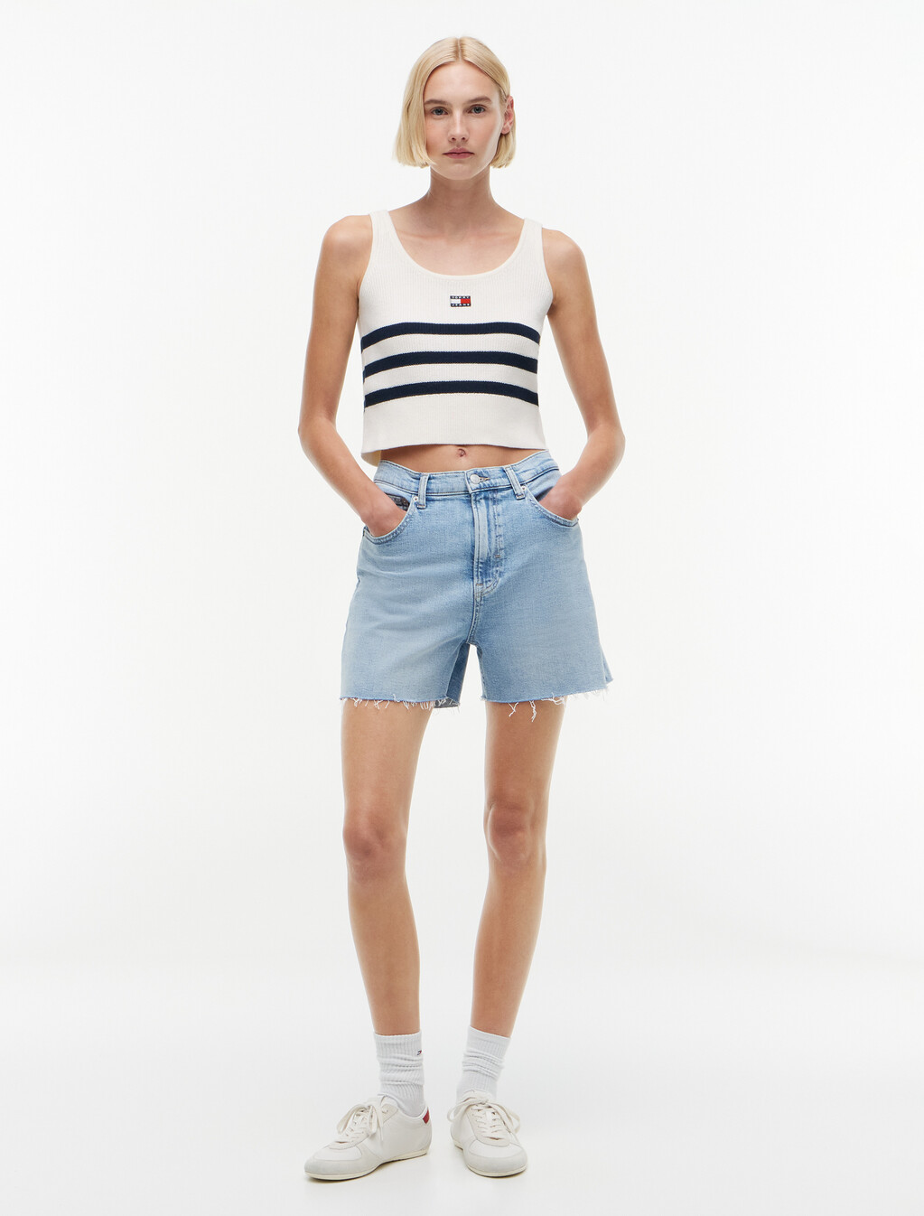 Tommy Badge Stripe Knit Tank Top, Ancient White / Stripe, hi-res