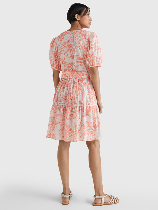 VOILE PRINT V NECK DRESS