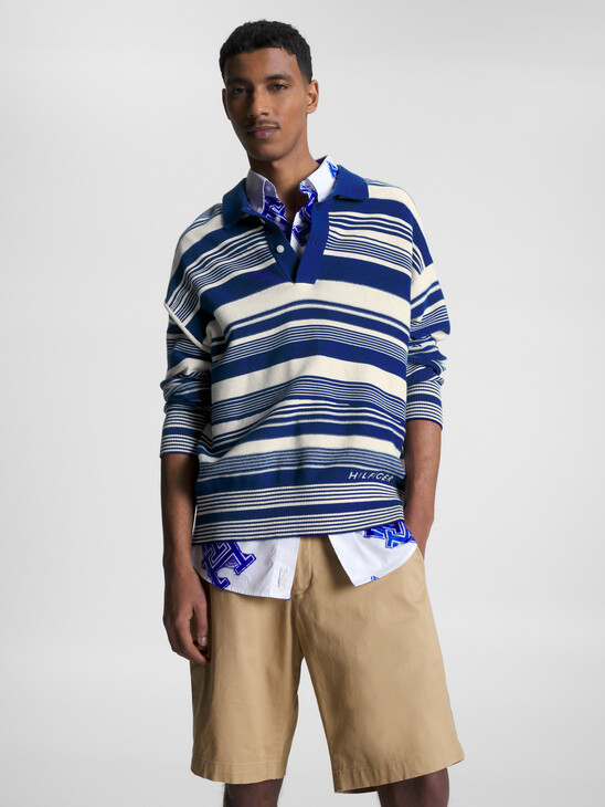 Crafted Stripe Oversized Long Sleeve Polo