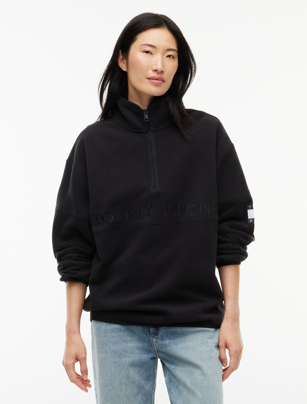 Polar Fleece Quarter-Zip Sweatshirt, Black, hi-res