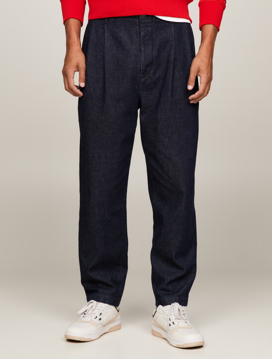 Denim Pleated Relaxed Fit Chinos