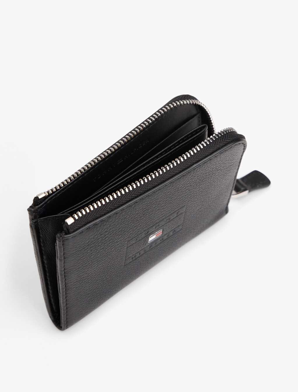 Casual Leather Zip-Around Wallet, Black, hi-res