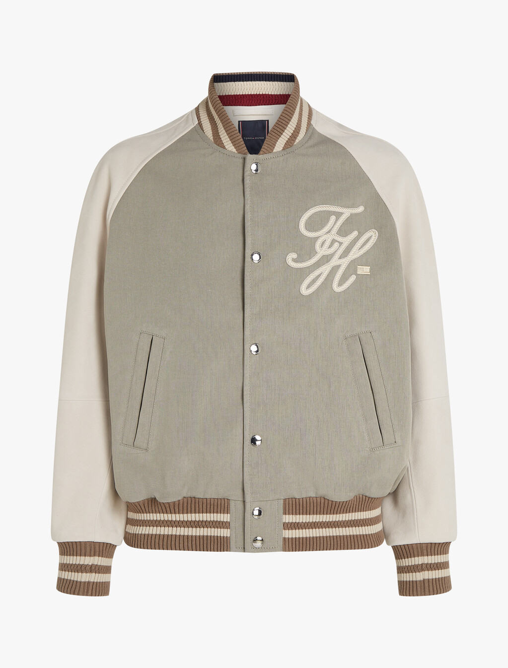 Suede Varsity Bomber Jacket, Sandalwood, hi-res