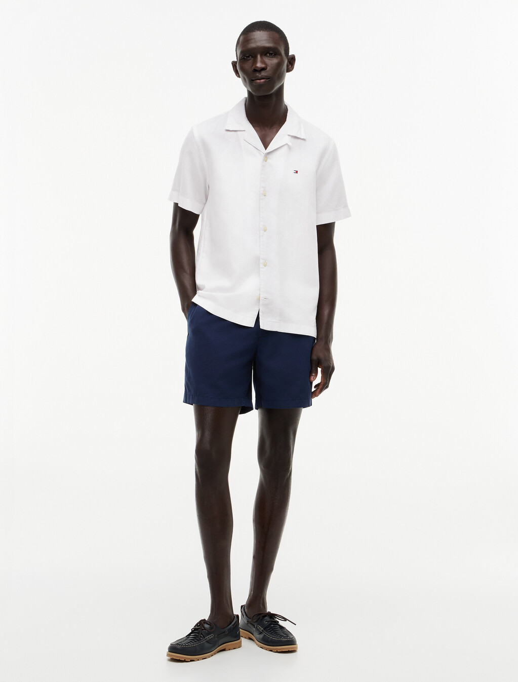 Regular Fit Linen Blend Short Sleeve Shirt, White, hi-res
