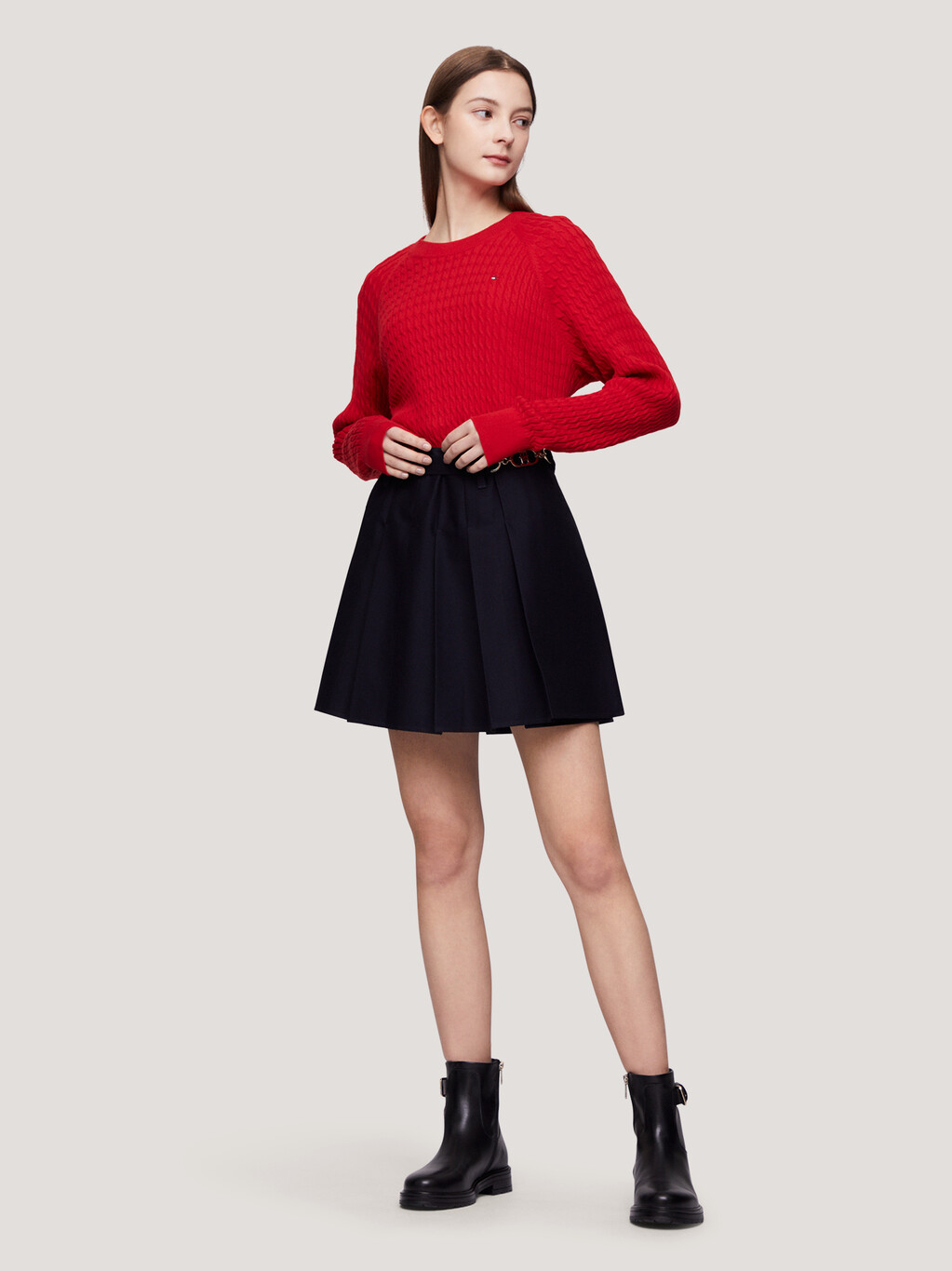 Cable Knit Relaxed Fit Jumper, Fierce Red, hi-res