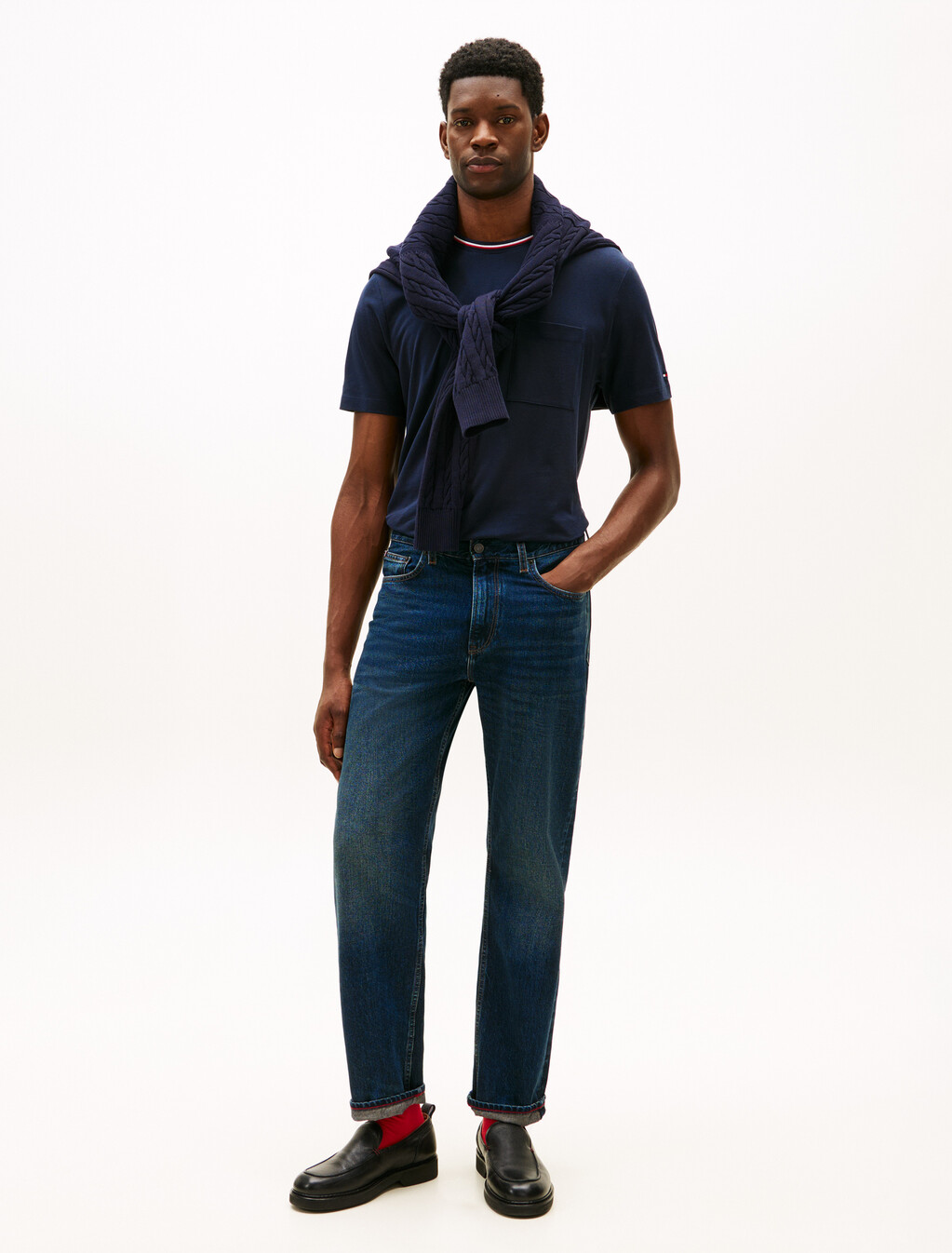 Stripe Trim Cotton Pique Pocket T-Shirt, Dark Night Navy, hi-res