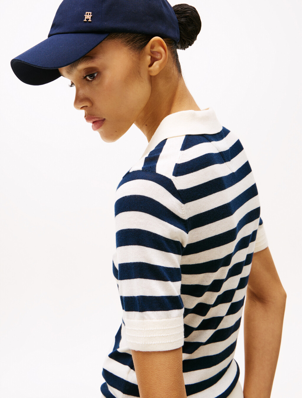 Short Sleeve Polo Collar Jumper, Calico/Dark Night Navy Stp, hi-res