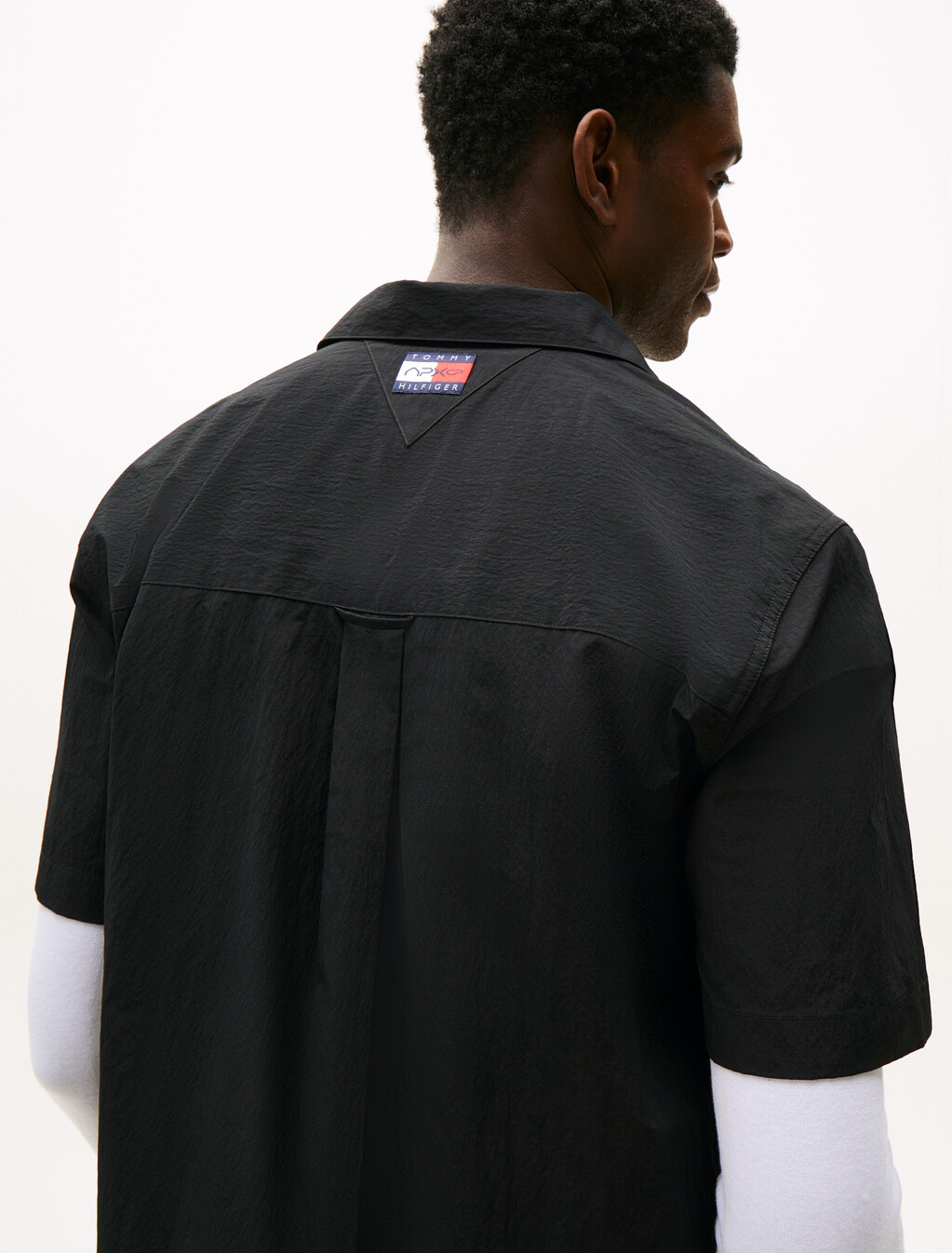 The APXGP Collection Regular Short Sleeve Satin Shirt, Black, hi-res
