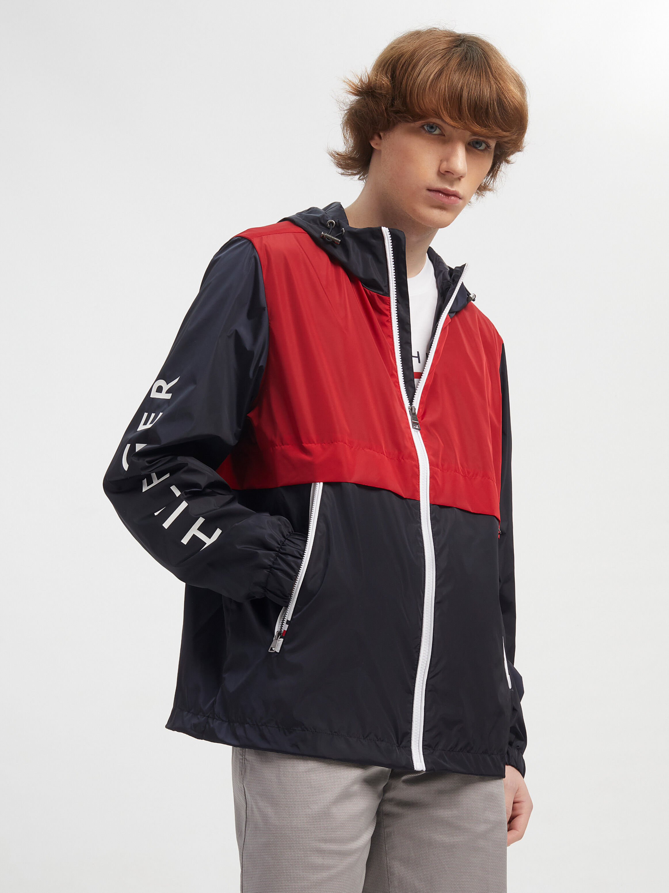 Red white and discount blue windbreaker mens
