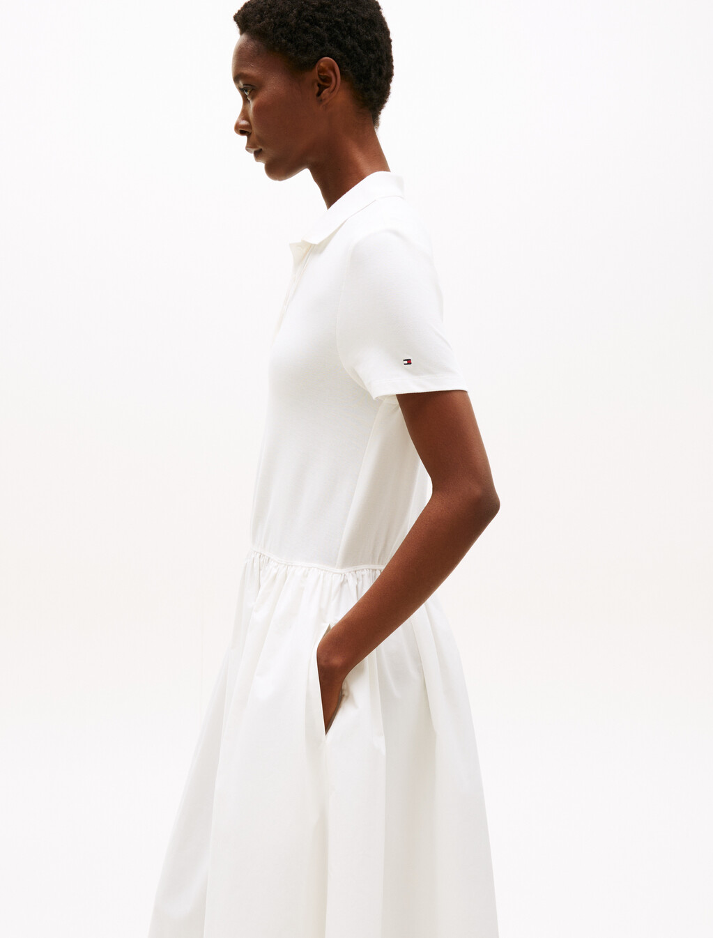 Broderie Anglaise Midi Polo Dress, Ecru, hi-res