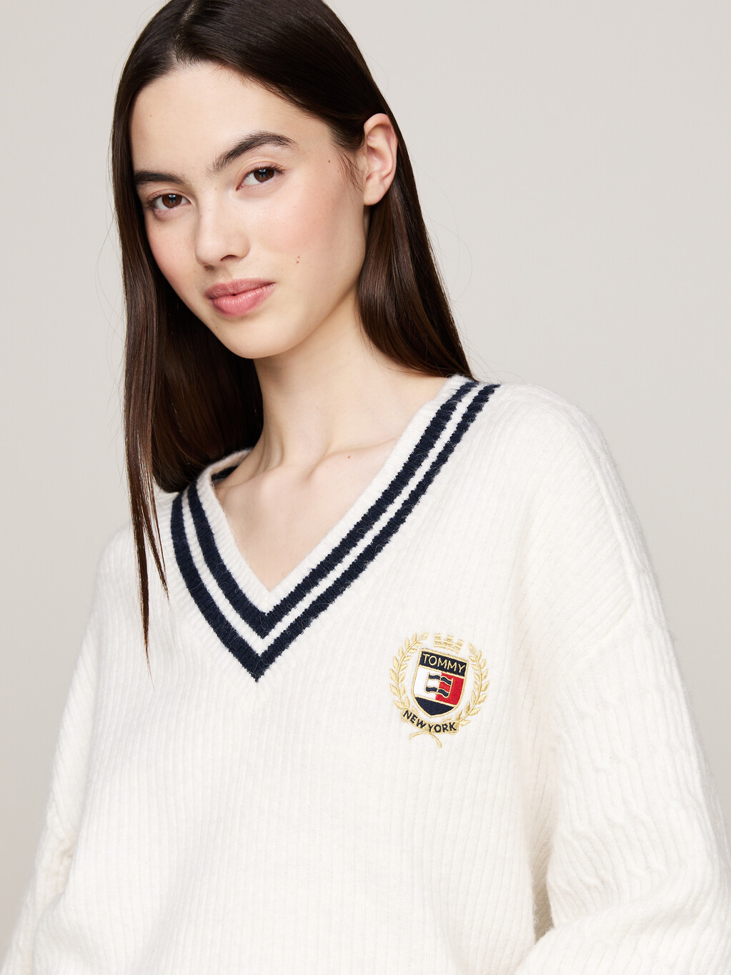 Tommy Prep Cable Knit Jumper, Ancient White, hi-res