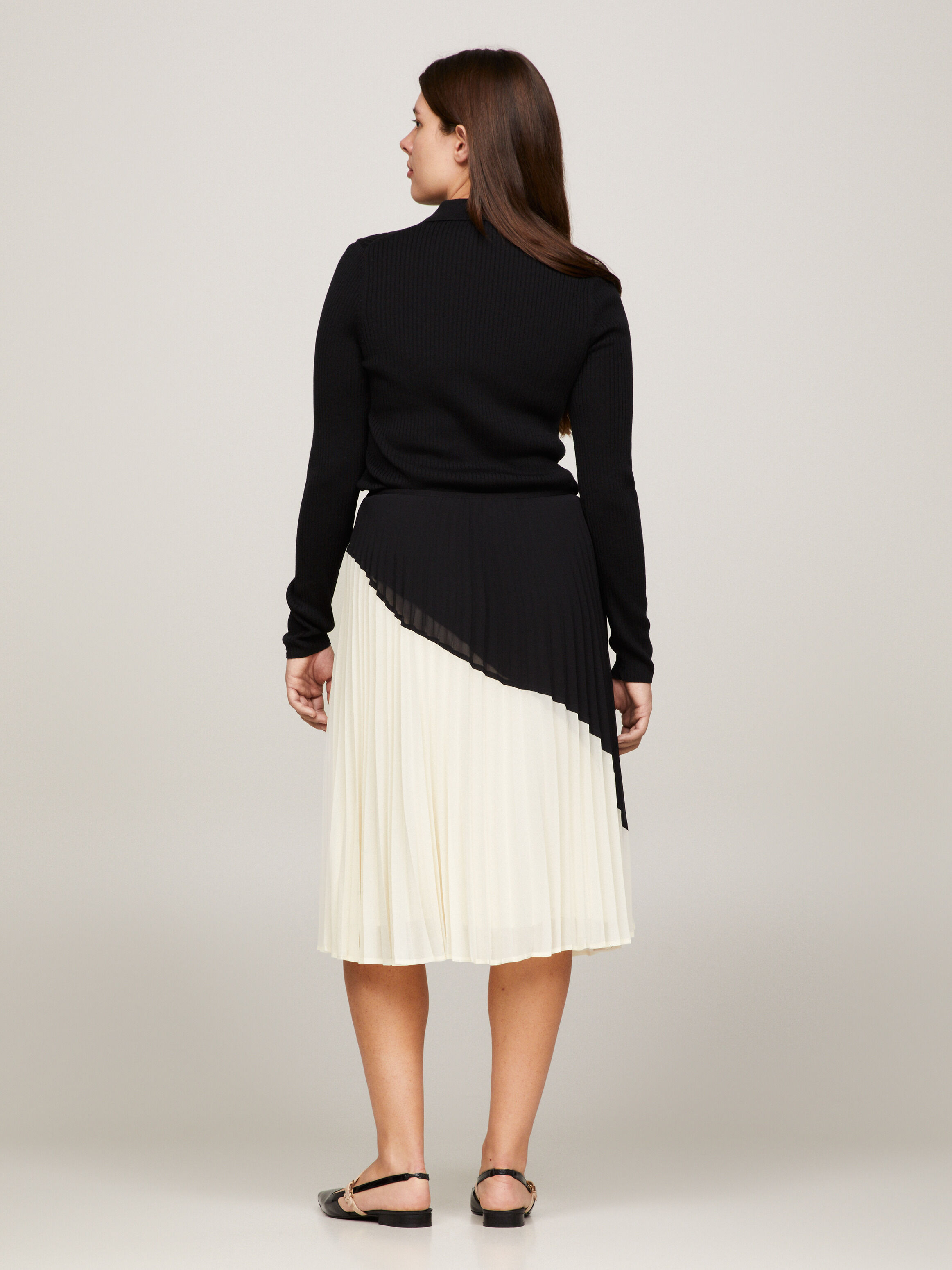 Black flare new arrivals pleated midi skirt