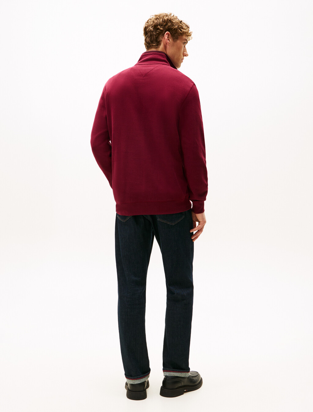 French Rib Knit 1/4 Zip Sweater, Deep Rouge, hi-res