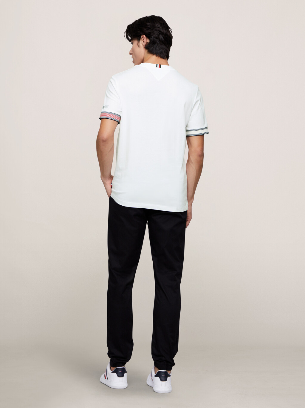 Stripe Cuff T-Shirt, White, hi-res