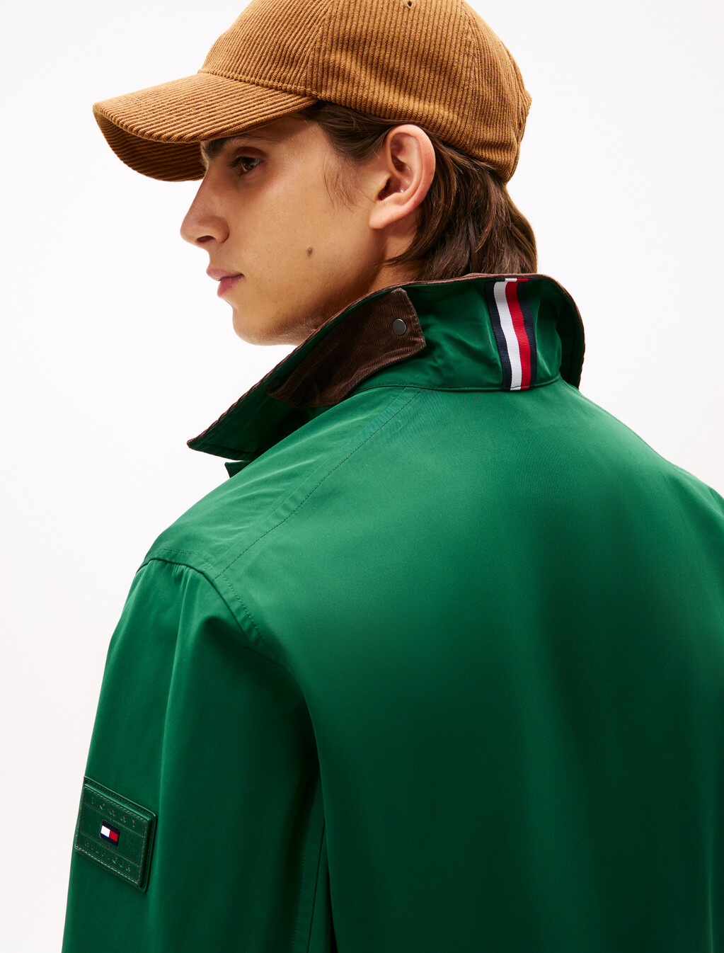 Corduroy Collar Water Resistant Windproof Jacket, Ornamental Green, hi-res