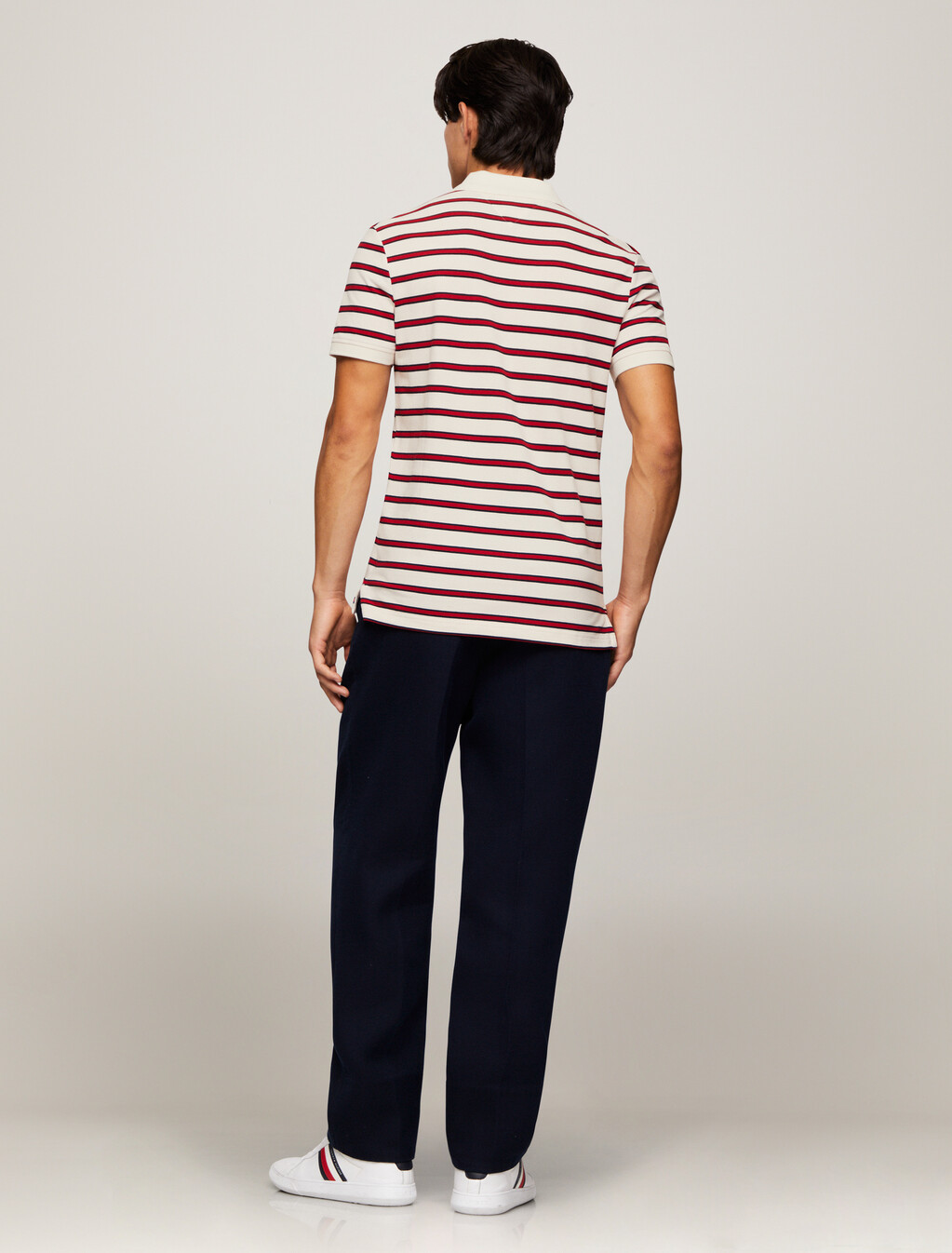 Stripe Polo Shirt, Ivory Petal / Medium Red, hi-res