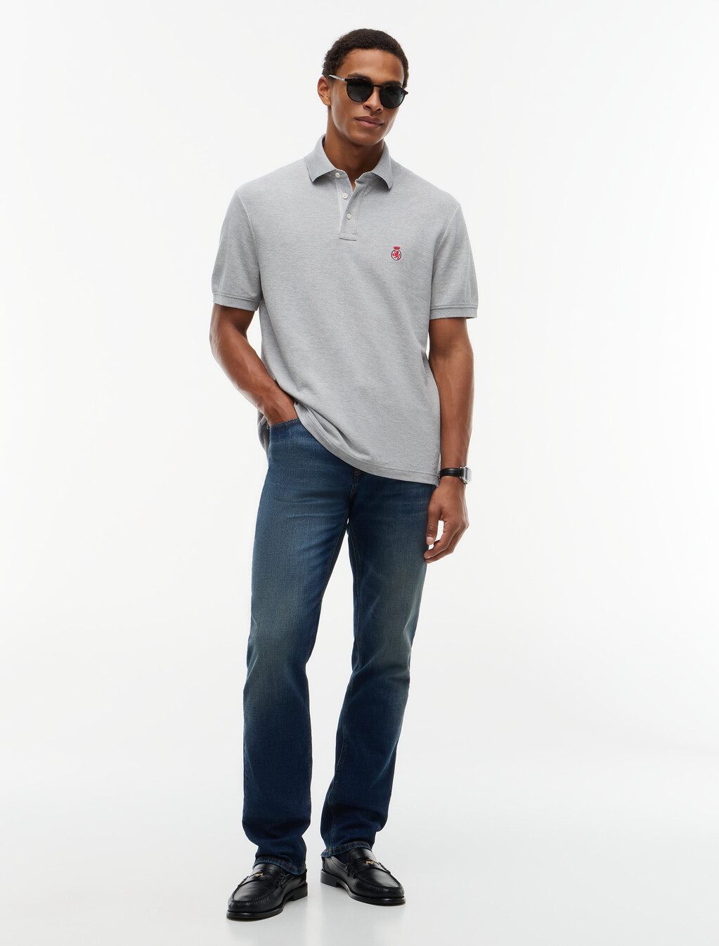 Heritage Crest Relaxed Fit Polo Shirt, Light Grey Heather, hi-res