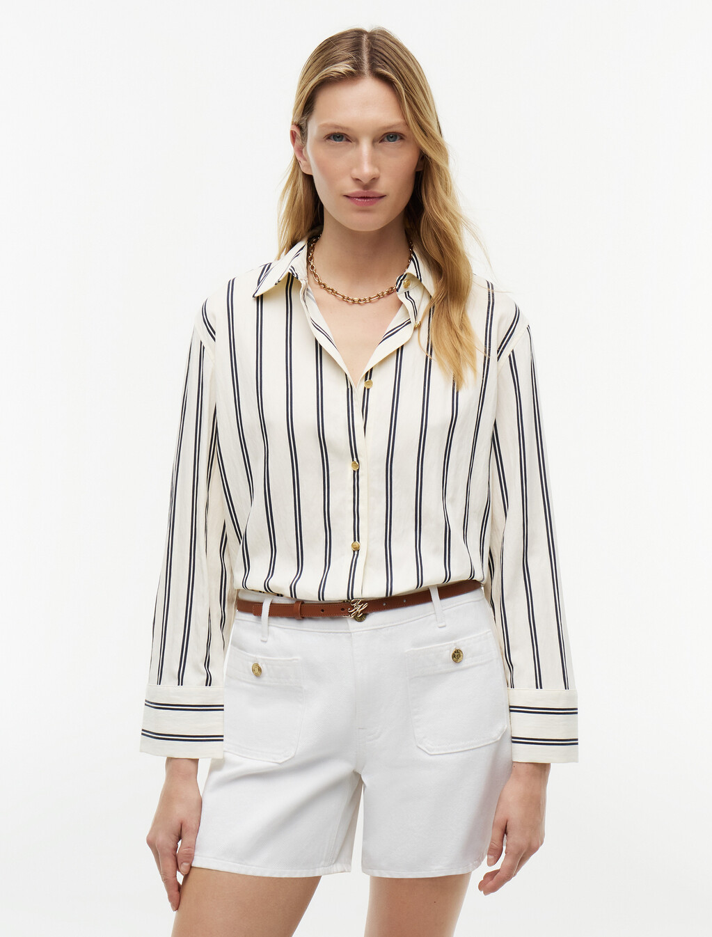 Relaxed Fit Stripe Shirt, Beige Stripe 02, hi-res