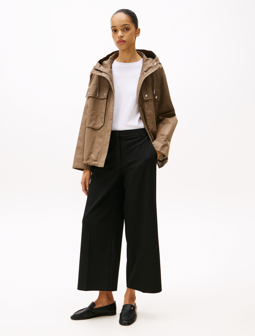 Anti-Wrinkle Wide Leg Cropped Trousers, Black, hi-res
