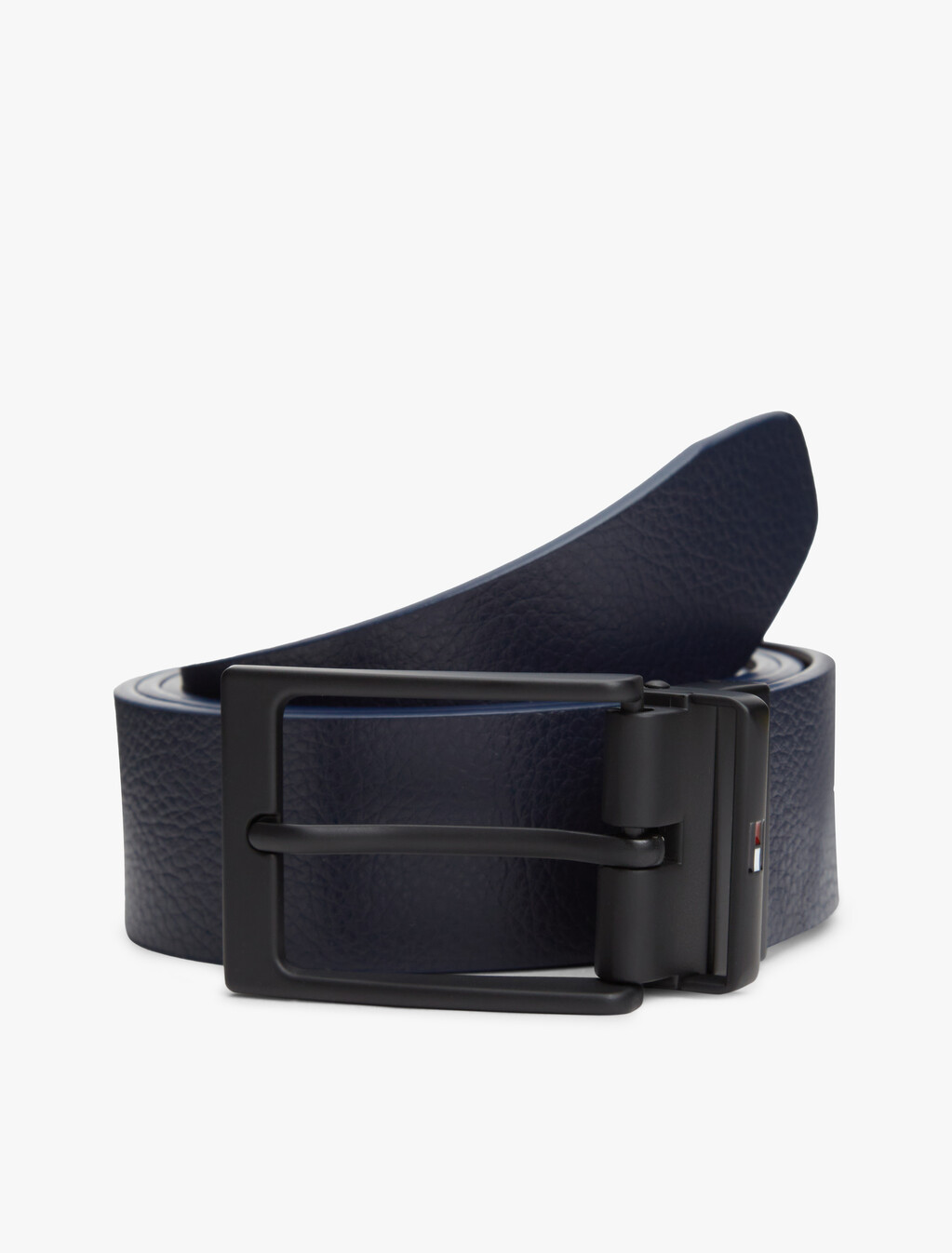 Rectangular Buckle Reversible Leather Belt, Space Blue, hi-res