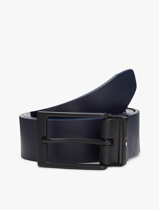 Rectangular Buckle Reversible Leather Belt