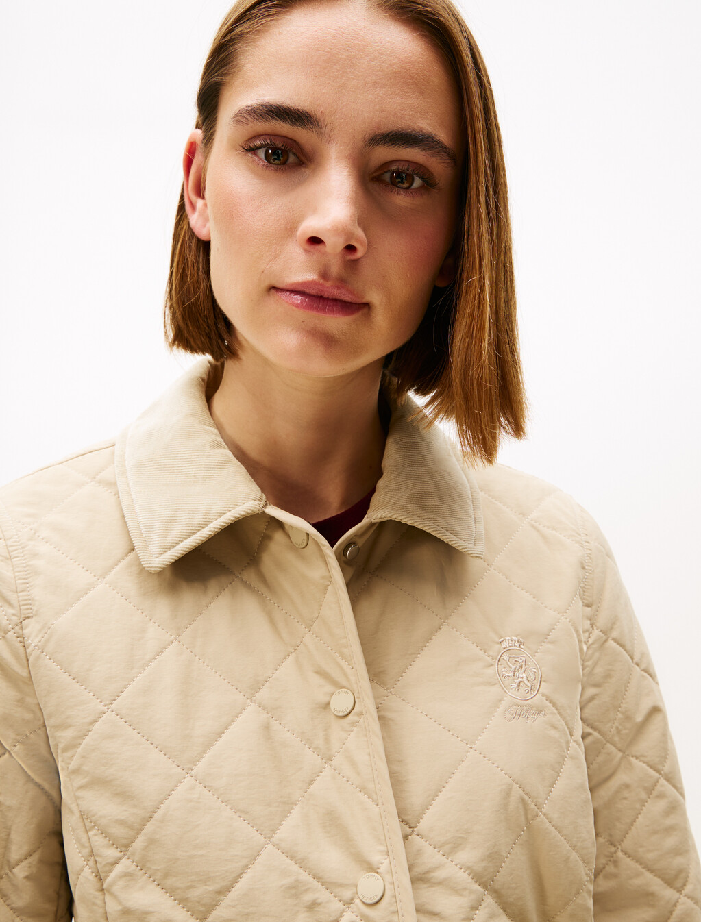Crest Embroidery Padded Quilted Slim Jacket, Silt, hi-res