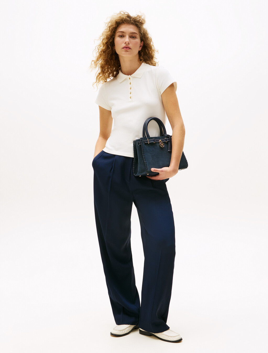 Golden Button Slim Polo, Ivory Silk, hi-res