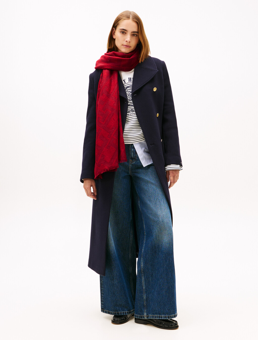 TH Monogram Jacquard Scarf With Wool, Primary Red/ Fire Red, hi-res