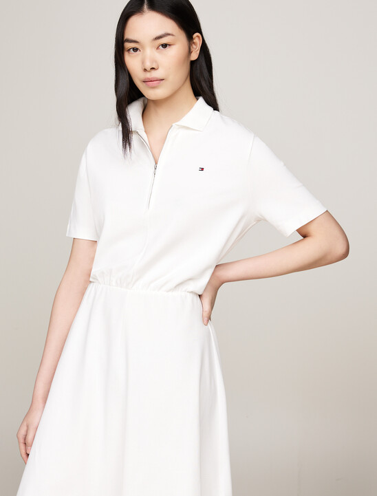 Zip Placket Fit And Flare Polo Dress