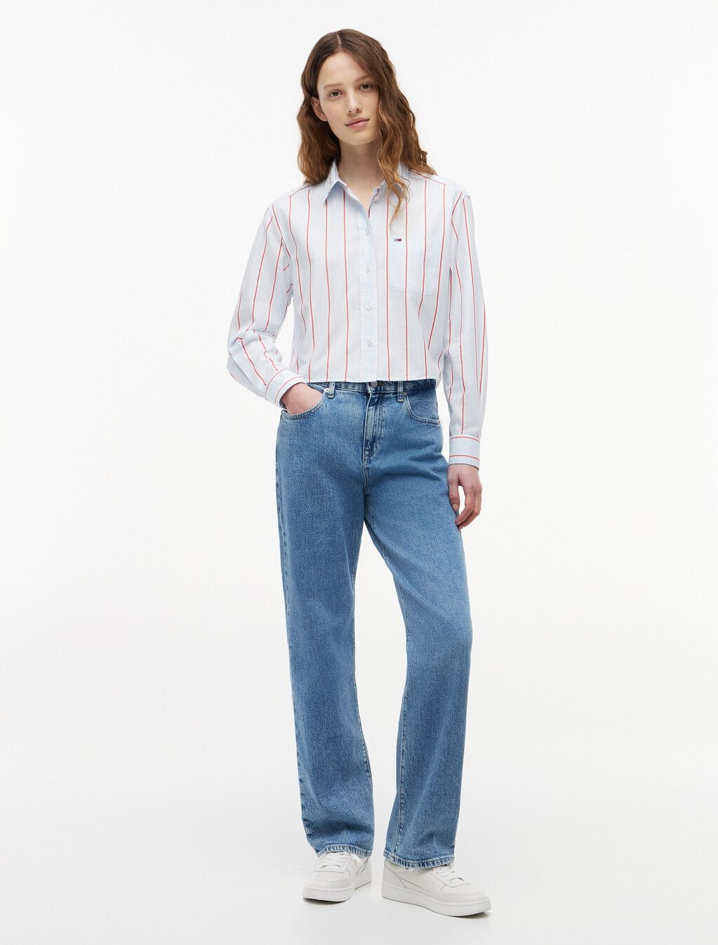 Relaxed Fit Twill Cropped Shirt, Kingly Blue / Multi Stripe, hi-res