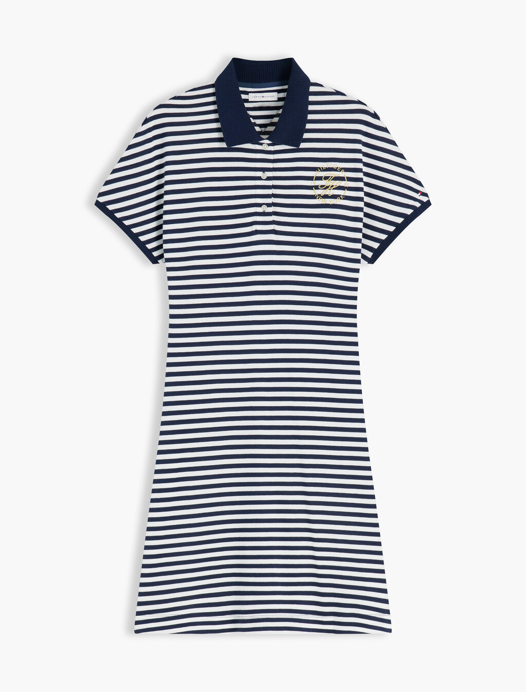Metallic Logo Pique Mini Polo Dress, Breton Stripe Dark Night Navy/Ecru, hi-res