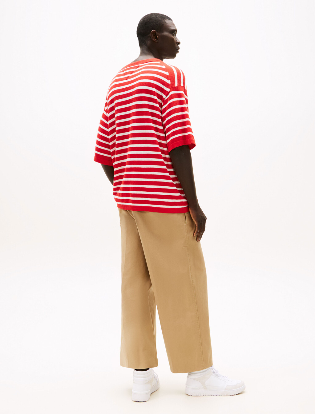 The Runway Collection Stripe T-Shirt With Cashmere, Fire Red / Ecru Stripe, hi-res