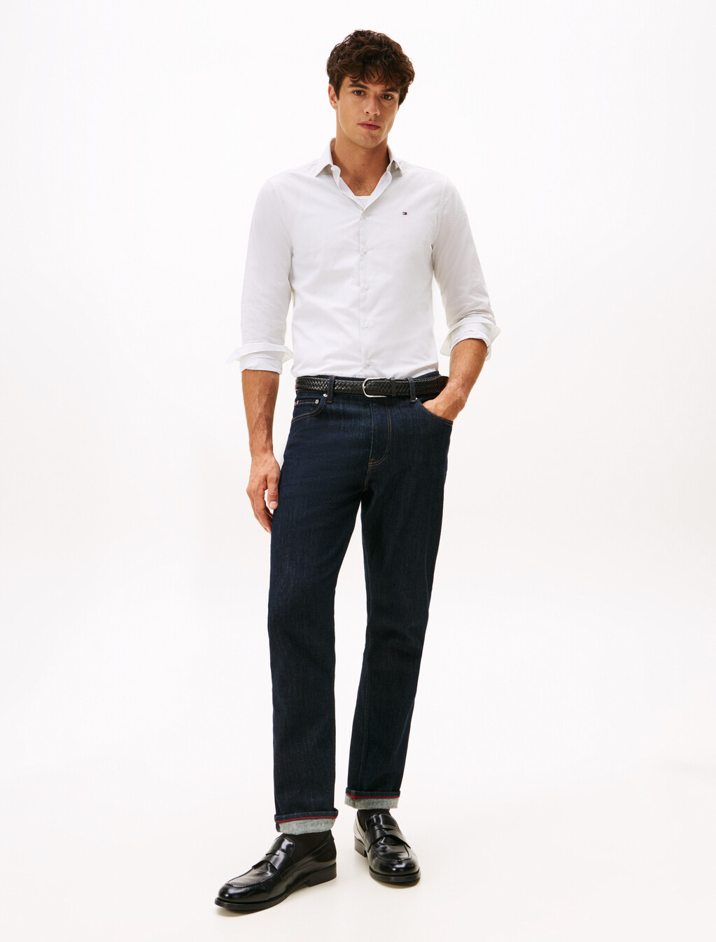 Micro Print Slim Shirt, Earth Sage / Allover, hi-res
