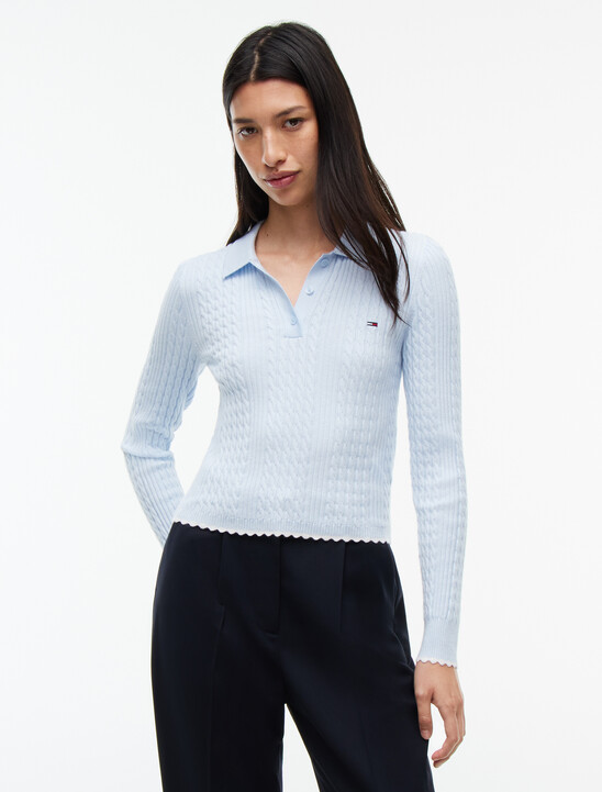 Micro Cable Knit Slim Polo Jumper