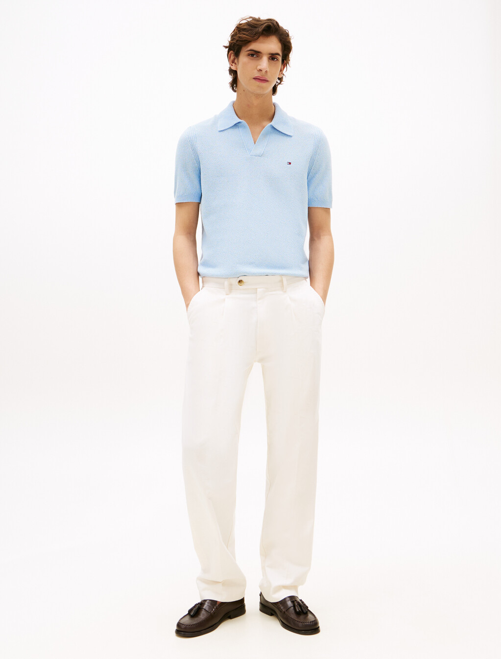 Textured Knit Polo, Breezy Blue, hi-res